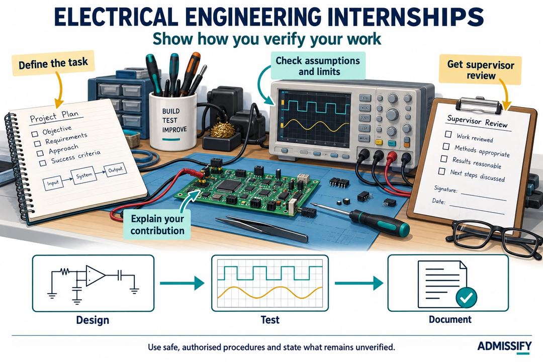 An annotated electronics workbench connects the task, individual contribution, verification checks and supervisor review.