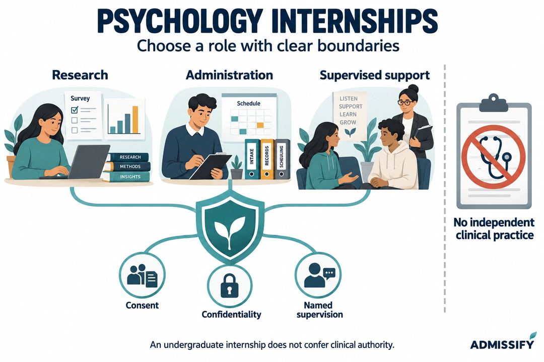 Research, administration and supervised support connect to consent, confidentiality and supervision, with an explicit boundary against independent clinical practice.