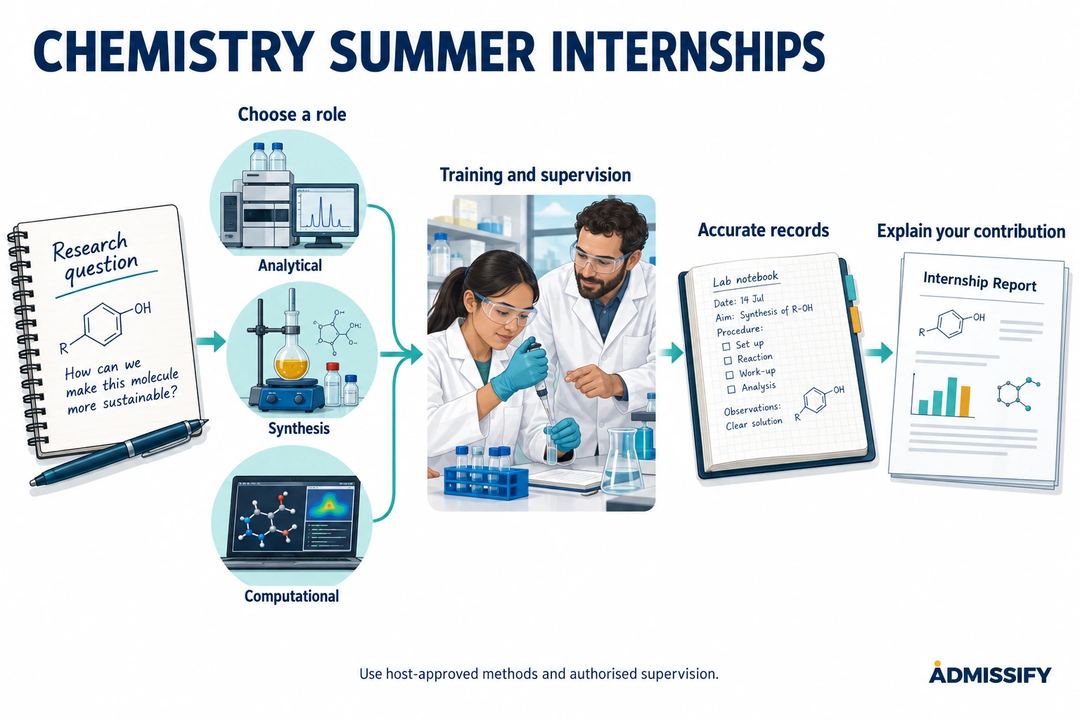 Analytical, synthesis and computational chemistry paths connect to supervised training, accurate laboratory records and a documented contribution.
