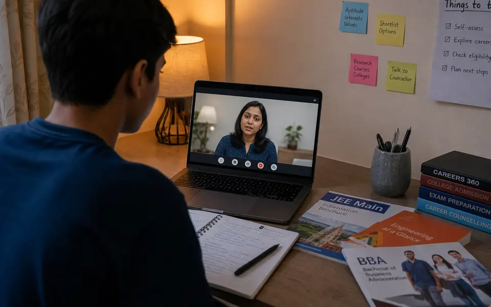 Teenager in India having an online career counselling session on a laptop at home