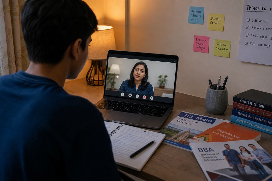 Teenager in India having an online career counselling session on a laptop at home